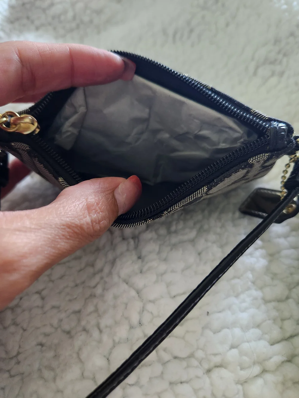 Coach Poppy Wristlet in Black and Gold Hardware